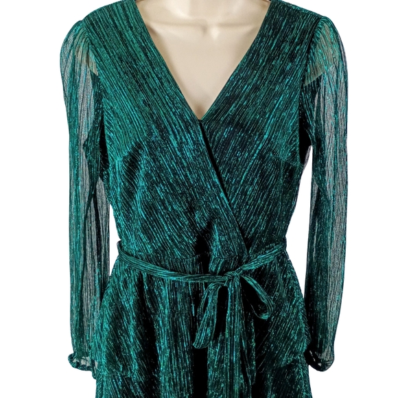 Rachel Zoe Metallic Green Long Sleeve Dress - Picture 5 of 10